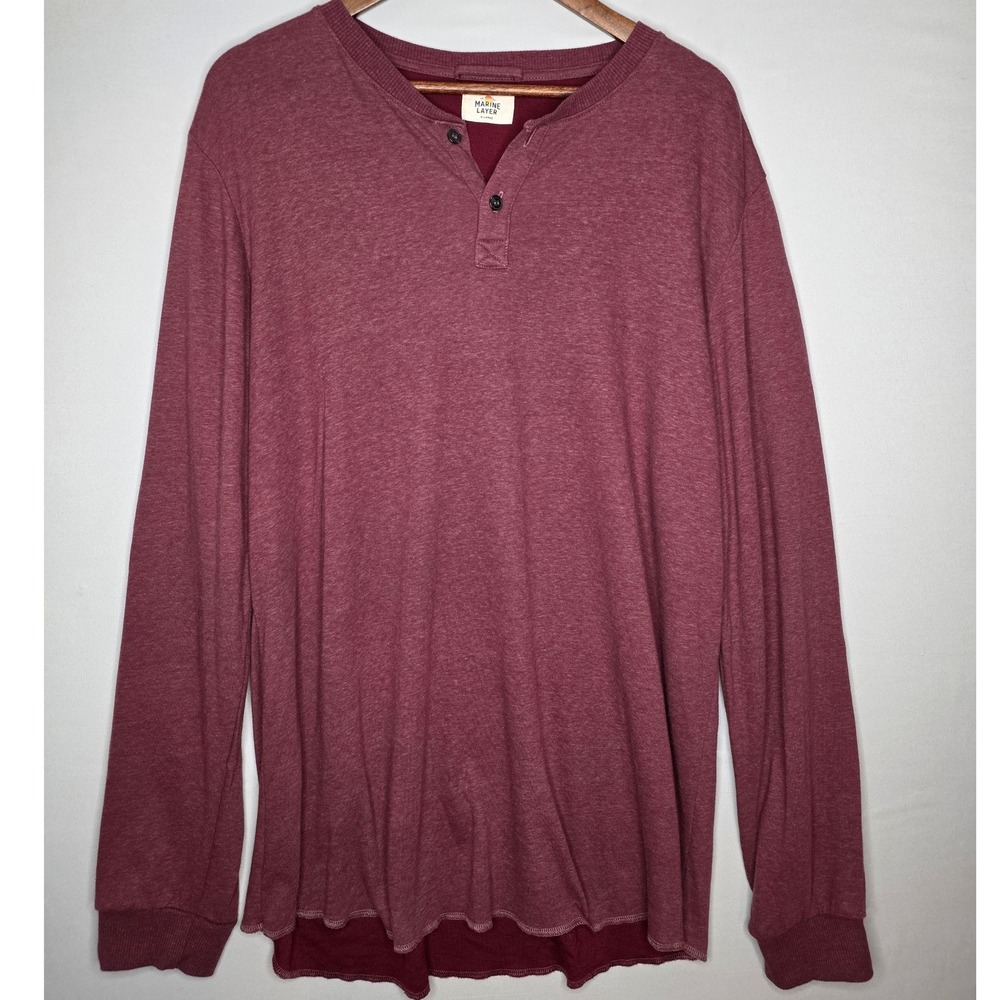 Marine‎ Layer Men's Henley Double Knit Burgundy Maroon Stretch Shirt